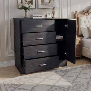 Sunvega Modern Four-Drawer Dresser with Side Cabinet for Living Room