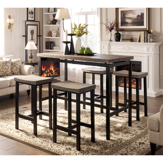 Sunvega Contemporary Two-Tone Gray and Black Counter Height Dining Table Set