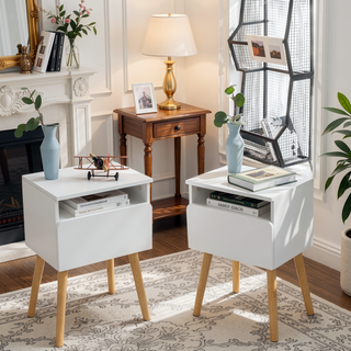 Sunvega Modern 2-Piece Bedside Table with Drawers and Shelves for Bedroom