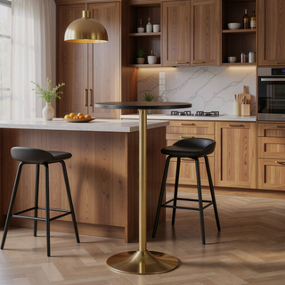 Sunvega Adjustable Dining or Bar Table in Gold Metal and Black Wood Top