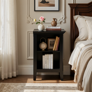 Sunvega Handcrafted Solid Wood Hickory Brown Bedside Table with Two Drawers