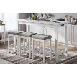Sunvega White Counter Height Dining Set with USB Ports and Fabric Stools