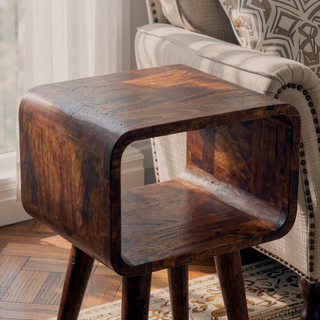 Sunvega Solid Mango Wood Open Compartment Bedside Table with 4 Tapered Legs