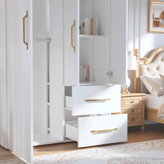 Sunvega White 2-Door Armoire with Hanging Rods Shelves and Drawers for Bedroom