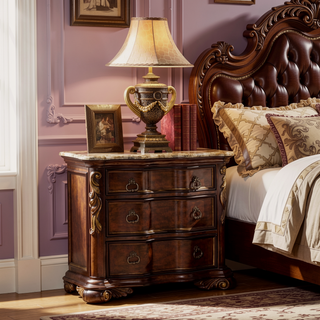 Sunvega Traditional Dark Walnut Wood Night Stand with Three Drawers
