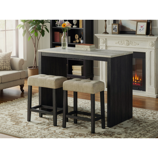 Sunvega Black Dining Table with Side Storage Shelves and Boucle Fabric Stools