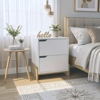 Sunvega Modern Nightstand with Two Spacious Drawers and Sleek Base