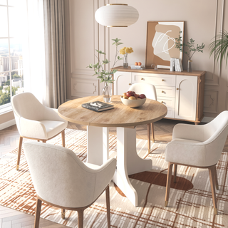 Sunvega Expandable Oval Dining Table with Removable Leaf and X-Shaped Base White