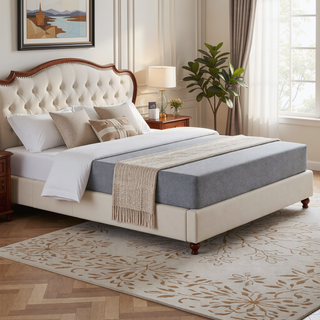 Sunvega Sturdy Foldable Metal Mattress Box Spring Foundation Bed Base with Removable Cover
