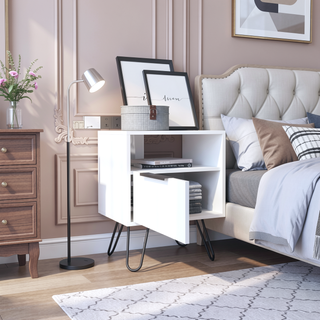 Sunvega White Hairpin Legs Nightstand with Drawer and Shelf for Bedroom Living Room
