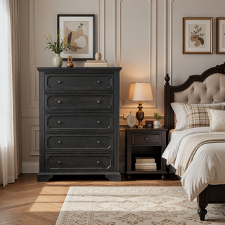 Sunvega Rustic Style Traditional Design 3-Drawers Nightstand with Charcoal Finish