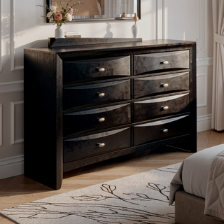 Sunvega Lucille Black Nightstand with Spacious Drawers and Chambered Fronts