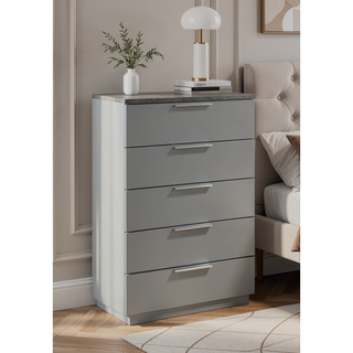 Sunvega Mist Chest White High-Gloss Lacquer Finish with Five Smooth-Glide Drawers