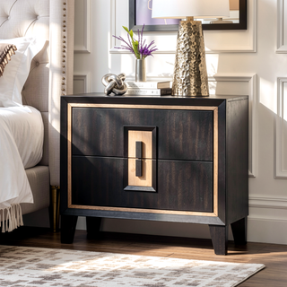 Sunvega Contemporary Espresso Nightstand with Gold Accent Trim and Felt-Lined Drawers