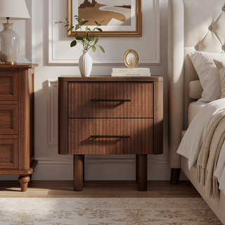 Sunvega Logan Mid Century Modern Walnut Nightstand With 2 Spacious Drawers