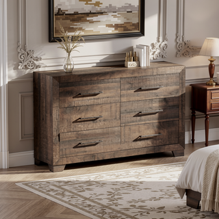 Sunvega Brown Penny Casual 6-Drawer Dresser with Included Safety Hardware