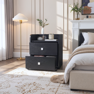 Sunvega Black Wengue Finish Nightstand with Two Drawers and Metal Handle