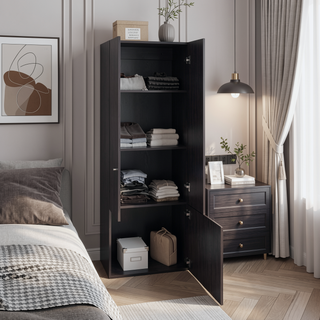 Sunvega Three-Door Freestanding Closet System with Hanging Rod and Shelves