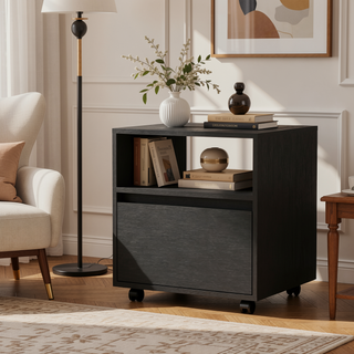 Sunvega White 1-Drawer Nightstand with Smooth Rolling Casters and Spacious Top Surface