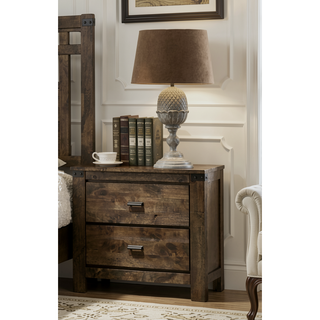 Sunvega Rustic Brown Two Drawer Nightstand with Sleek Metal Handles for Bedroom