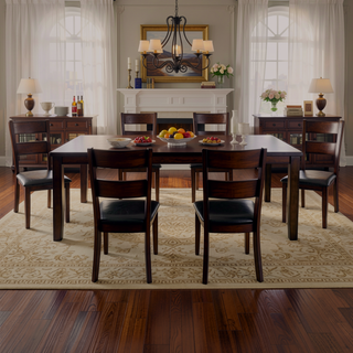 Sunvega Cherry Finish Wood Frame Bench with Dark Brown Faux Leather Upholstered Seat