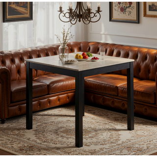 Sunvega Contemporary Farmhouse Rectangular Dining Table with Two Tone Brown Black Finish