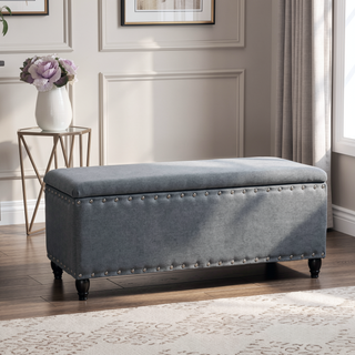 Sunvega Dark Brown Birch Legs Storage Ottoman with Light Assembly Required