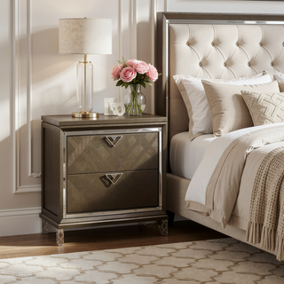 Sunvega Dark Champagne Nightstand with Two Drawers and Mirror Trim