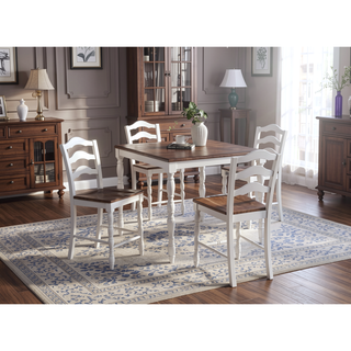 Sunvega Contemporary White and Oak Square Dining Table with 4 Ladder Back Chairs