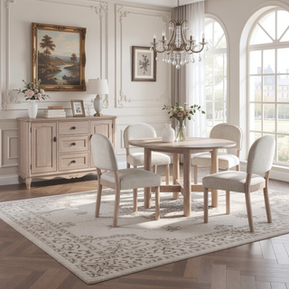 Sunvega Light Brown Round Dining Table with Washed Oak Finish and Adjustable Levelers