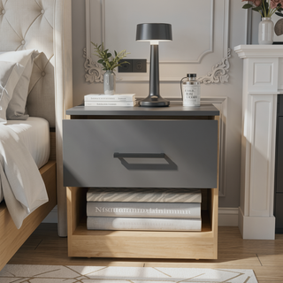 Sunvega Modern Alder 19.7" High Nightstand with Drawer and Open Shelf