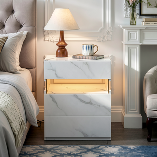 Sunvega LED Nightstand with Acrylic Board and RGB Lights 3 Drawer Bedside Table