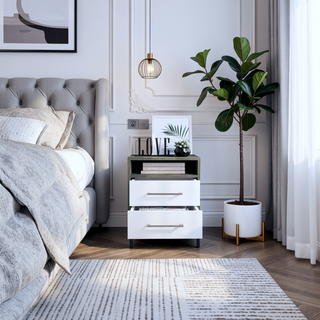 Sunvega 19.9 Inch High Nightstand with Two Drawers and Open Shelf
