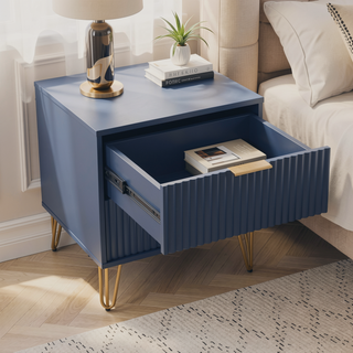 Sunvega Modern Glam Nightstand with Gold Metal Handles and Splayed Legs for Bedroom