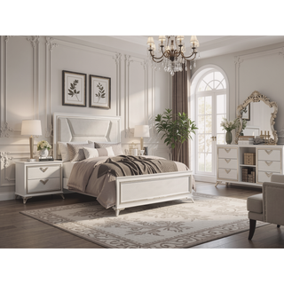 Sunvega Antique White Finish Nightstand with 2 Dovetail Drawers and Gold Accents