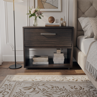 Sunvega Dark Walnut Nightstand with Spacious Drawer and Open Shelf for Bedroom