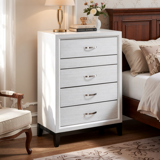 Sunvega Modern Contemporary White Finish Wooden Nightstand with 2 Dovetail Drawers