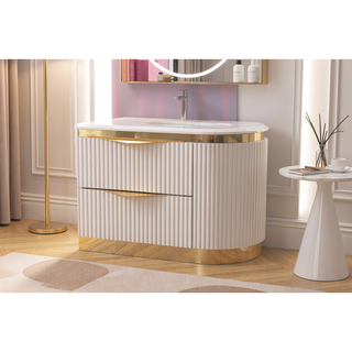 Sunvega White and Gold Lacquered 2-Drawer Nightstand with Soft-Closing Drawers