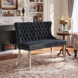 Sunvega Mid Century Modern Velvet Double Dining Loveseat Bench with Gold-Plated Steel Legs