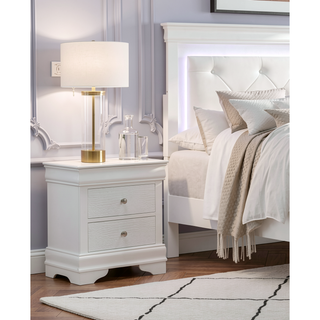 Sunvega White Finish Wooden Nightstand with Faux Alligator Embossed Drawer Fronts