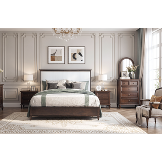 Sunvega Modern White and Cherry Finish Nightstand with Two Dovetail Drawers