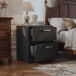 Sunvega 2 Drawer Nightstand with Metal Handles for Bedroom and Living Room
