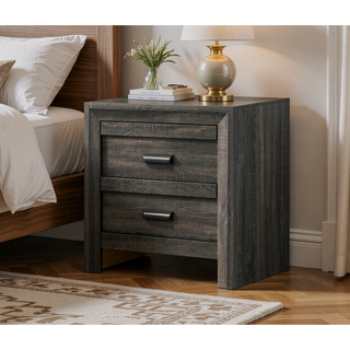 Sunvega Contemporary Gray Rustic Finish Wooden Nightstand with Two Storage Drawers