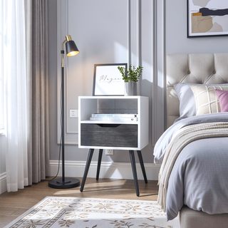 Sunvega Modern Nightstand with Drawer and Shelf for Bedroom or Living Room