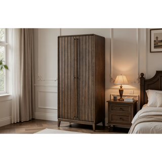 Sunvega Latte Wood Armoire with 2 Cedar Lined Drawers and Metal Hardware