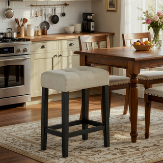 Sunvega Two-Tone Transitional Dining Set with Travertine Table Top and Tufted Seats