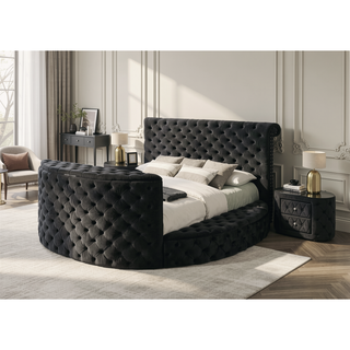 Sunvega Modern Oval Nightstand with Plush Tufted Upholstery and 8mm Tempered Glass Top
