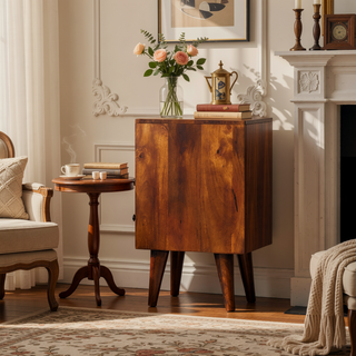 Sunvega Solid Wood Mini Classic Chestnut Bedside Table with 2 Drawers
