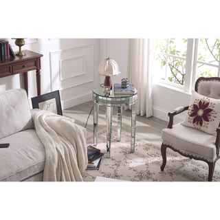 Sunvega Diamond-Cut Round Mirror Breakfast Table with Tempered Glass Top for Small Spaces