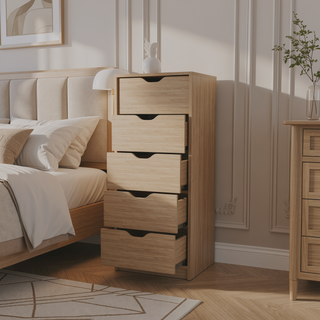 Sunvega Natural Oak 5-Drawer Dresser with Sturdy Wood Frame for Bedrooms